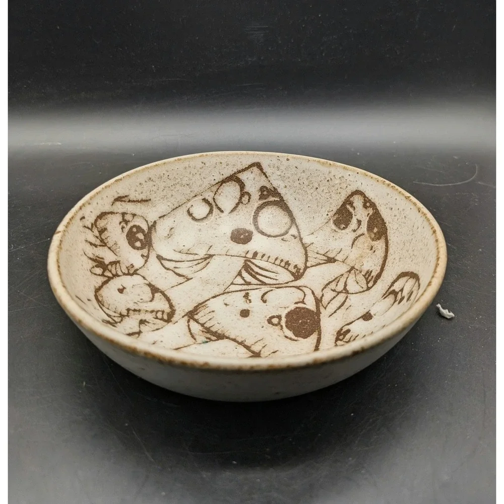 Anderson Design Pottery Mushroom Bowl Handcrafted Speckled Stoneware Marked 7.5